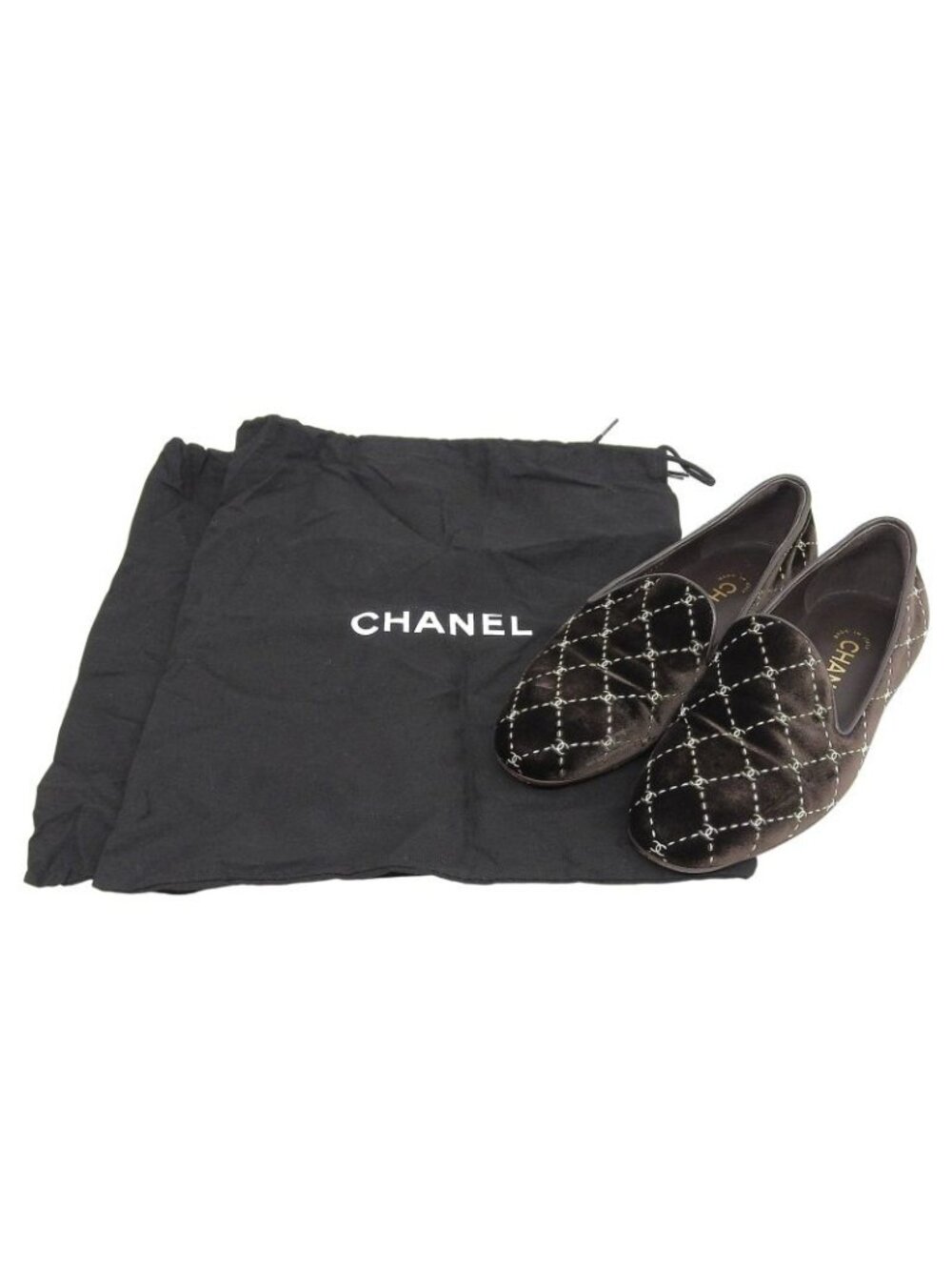 Chanel Quilted Stitch Velor Opera Shoes Slip-on Dark Brown - Picture 2 of 8